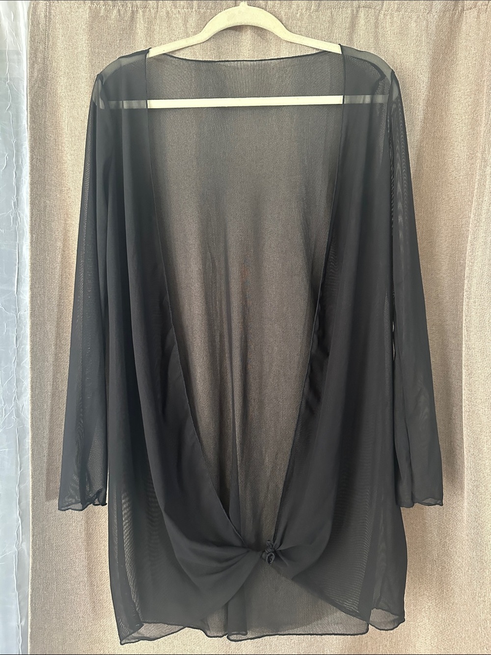 Sheer Black Long Sleeve Knot-Front Cover-Up